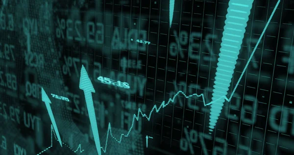 Image Statistics Financial Data Processing Arrows Black Background Global Business — Stockfoto