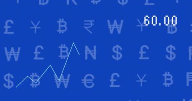 Animation of data processing over currency symbols. Global business and digital interface concept digitally generated video.