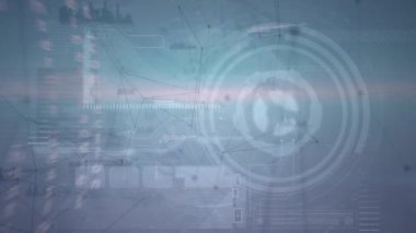 Animation of lines connecting dots against data processing with hud on digital interface. Digital composite, artificial intelligence, cloud computing, technology, connect the dots, networking.