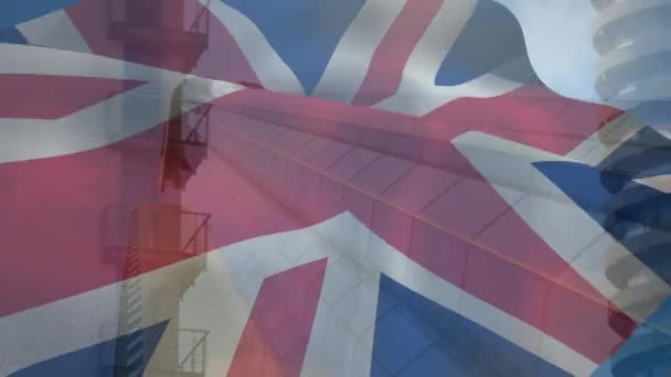 Composite Video European Union Flag Flag Waving Tall Buildings European — Vídeo de Stock