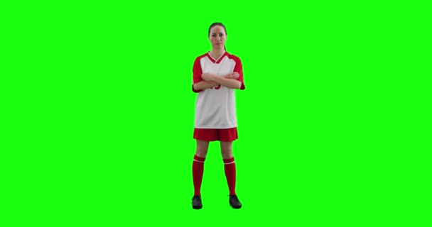 Жіночий Футболіст Зеленому Фоні — стокове відео