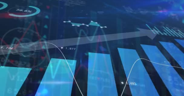 Animation Financial Data Processing Graph Black Background Global Business Finances — Vídeo de stock