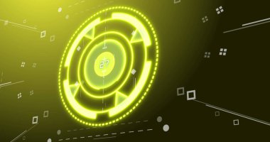 Image of scope scanning over shapes on black background. Global technology, computing and digital interface concept digitally generated image.