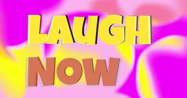 Animation of laugh now text over shapes. Social media and abstract background concept digitally generated video.