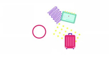 Animation of travel icons on white background. Social media, travel and digital interface concept digitally generated video.