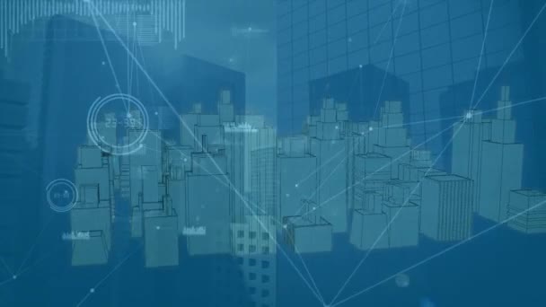 Animation Von Verbindungsnetzen Über Das Stadtbild Globales Business Und Digitales — Stockvideo