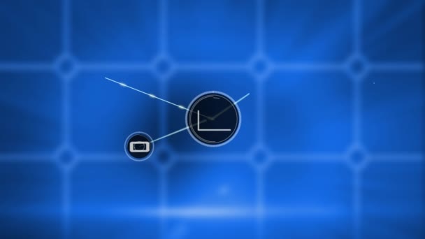 Animation Network Digital Icons Square Shape Pattern Design Blue Background — Stockvideo