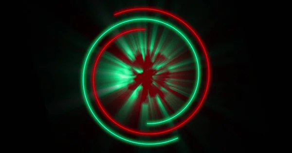 Image Glowing Red Green Circles Black Background Colour Movement Concept — Foto de Stock