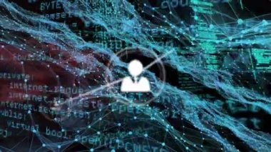 Animation of profile icons connecting dots with data processing on digital interface. Digital composite, connect the dots, networking, technology, connection, coding, computer language.