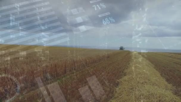 Animation Statistical Data Processing Tractor Operating Farm Fields Global Business — Vídeo de Stock