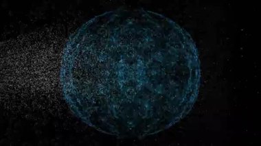 Animation of nft text banner over globe of network of connections against black background. Cryptocurrency and business technology concept
