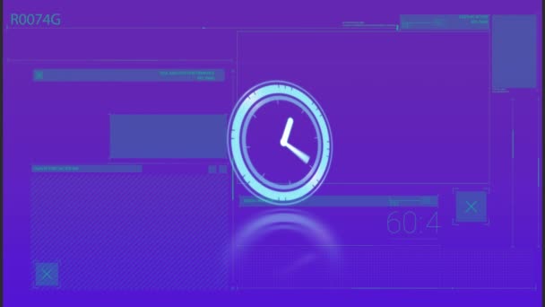 Animation Clock Running Blue Digital Interface Digital Composite Technology Time — Stock video