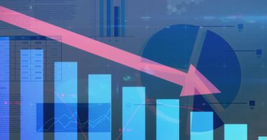 Mavi arkaplanda veri işleme animasyonu. küresel iş ve dijital arayüz kavramı dijital olarak oluşturulmuş video.