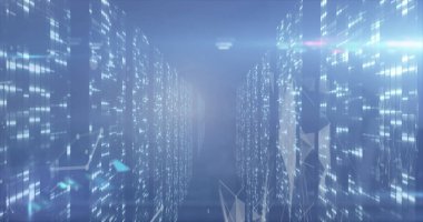 Image of shapes over light spots. Global business and digital interface concept digitally generated image.