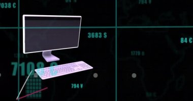 Animation of data processing over computer. Global business and digital interface concept digitally generated video.