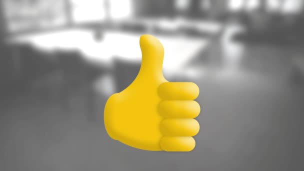 Animation Yellow Thumbs Symbol Empty Office Global Communication Social Media — Vídeos de Stock