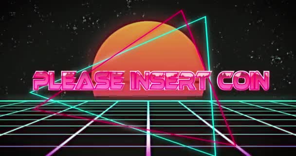 Animation Please Insert Coin Text Shapes Retro Future Digital Interface — ストック動画