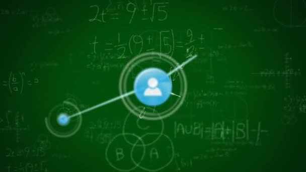 Animation Network Connections Icons Mathematical Equations Green Background Global Connections — Vídeo de stock
