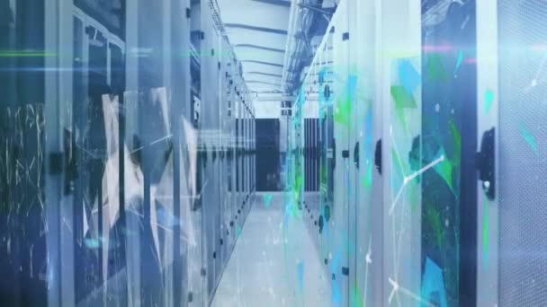 Animation Data Processing Plexus Networks Empty Computer Server Room Business — Stok video