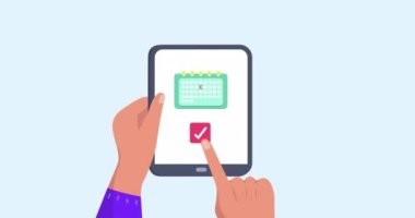 Animation of hands using tablet with travel icons. Social media, travel and digital interface concept digitally generated video.