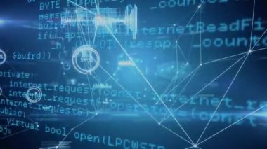 Animation of network of connections over data processing on black background. Global connections, computing and digital interface concept digitally generated video.