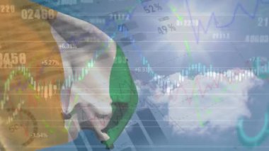 Animation of digital infographic interface with charts, graphs, skyscapes and flag of hungary. Digital composite, multiple exposure, investment, stock market, trading, nature, patriotism and identity.