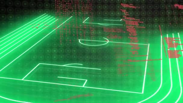 Animation Data Processing Neon Sport Field Plans Black Background Global — Vídeo de Stock