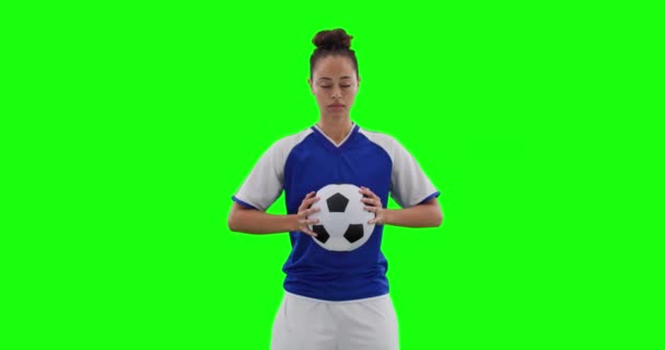 Ženský Fotbalista Zeleném Pozadí — Stock video