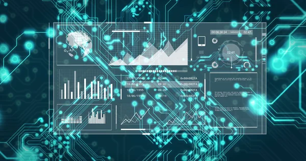 Siyah arkaplandaki veri işleme üzerinde bilgisayar devre kartı resmi. Küresel teknoloji, bilgisayar ve dijital arayüz kavramı dijital olarak oluşturulmuş görüntü.