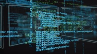 Animation of data processing over digital screens with diverse data in digital space. Computers, data processing and technology concept digitally generated video.