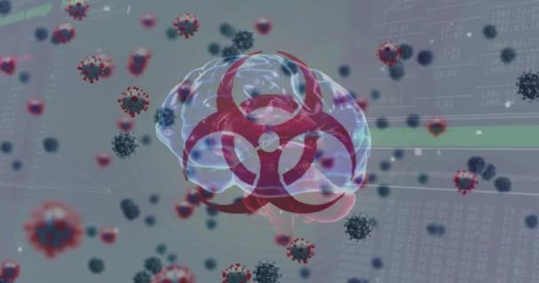 Animation Coronavirus Moving Human Brain Biohazard Symbol Rotating Digital Interface — kuvapankkivideo