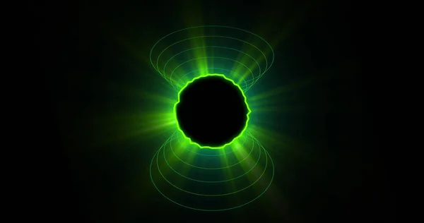 Image Glowing Green Circle Eclipse Black Background Colour Movement Concept — ストック写真