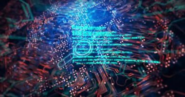 Animation of business solution text over reading glass and data processing. Global business and digital interface concept digitally generated video.