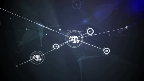 Animation Globe Icons Connecting Dots Hud Processing Digital Interface Light — Vídeo de Stock