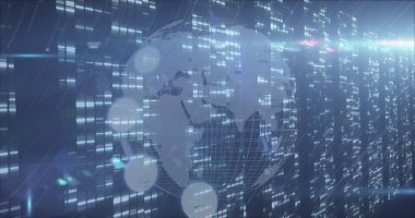 Image of globe over spots and light spots. Global business and digital interface concept digitally generated image.