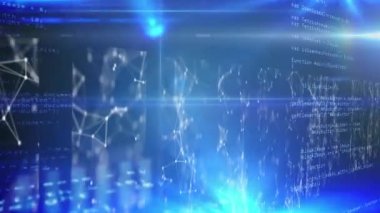 Animation of network of connections over data processing on black background. Global connections, computing and digital interface concept digitally generated video.