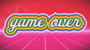 Oyunun animasyonu metnin üzerinde şekiller üzerinde. Geçmişe dönük gelecek ve dijital arayüz kavramı dijital olarak oluşturulmuş video.