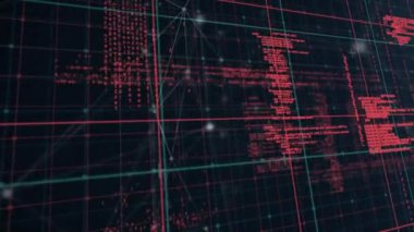 Animation of network of connections over data processing on black background. Global connections, computing and digital interface concept digitally generated video.