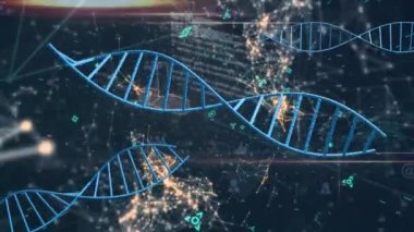Animation of network of connections over globe and data processing on black background. Global technology connections and digital interface concept digitally generated video.