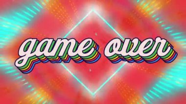 Animation of game over text over shapes. Retro future and digital interface concept digitally generated video.