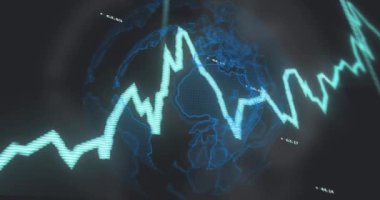 Dünya üzerinde veri işleme animasyonu. küresel iş ve dijital arayüz kavramı dijital olarak oluşturulmuş video.