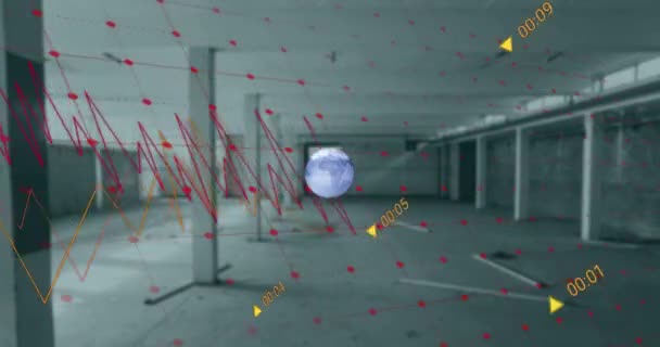 Animation Data Graphs Grids Moving Rotating Globe Building Interior Digital — Video