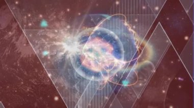 Animation of biracial man with globe over shapes. Global business and digital interface concept digitally generated video.