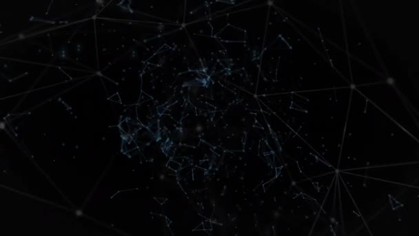 Цифрова Анімація Синіх Світлових Стежок Падають Над Мережею Єднань Чорному — стокове відео