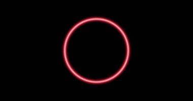 Image of glowing pink circle over black background. Colour and movement concept digitally generated image.