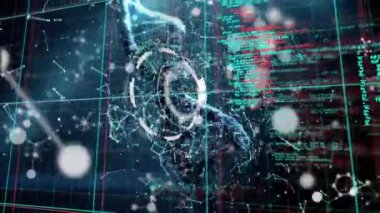 Veri işleme üzerindeki DNA iplikçiklerinin animasyonu. küresel iş ve dijital arayüz kavramı dijital olarak oluşturulmuş video.