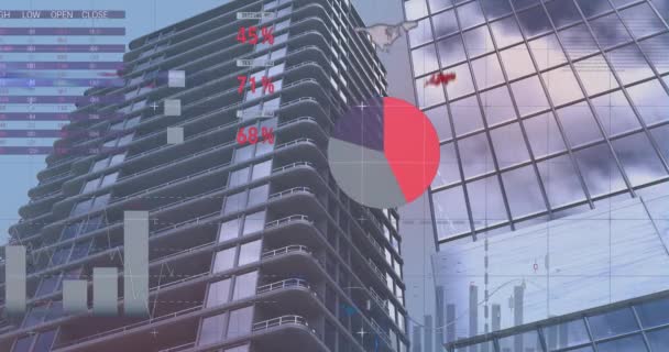Animation Statistical Data Processing Tall Buildings Global Business Data Analytics — Stock videók