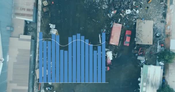 Анимация Обработки Статистических Данных Над Воздушным Видом Лома Свалке Концепция — стоковое видео