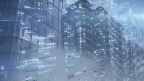 Animatie Van Lichtvlekken Boven Het Stadsgezicht Mondiaal Business Digital Interface — Stockvideo