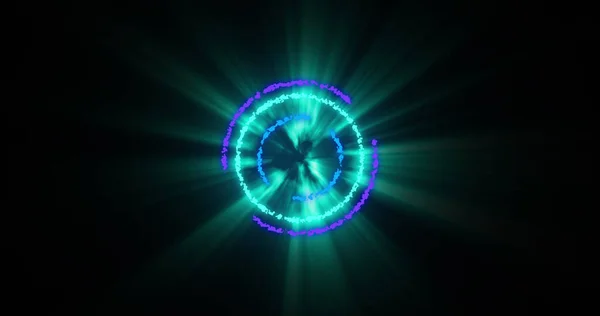 Image Glowing Green Blue Purple Circles Black Background Colour Movement — 图库照片